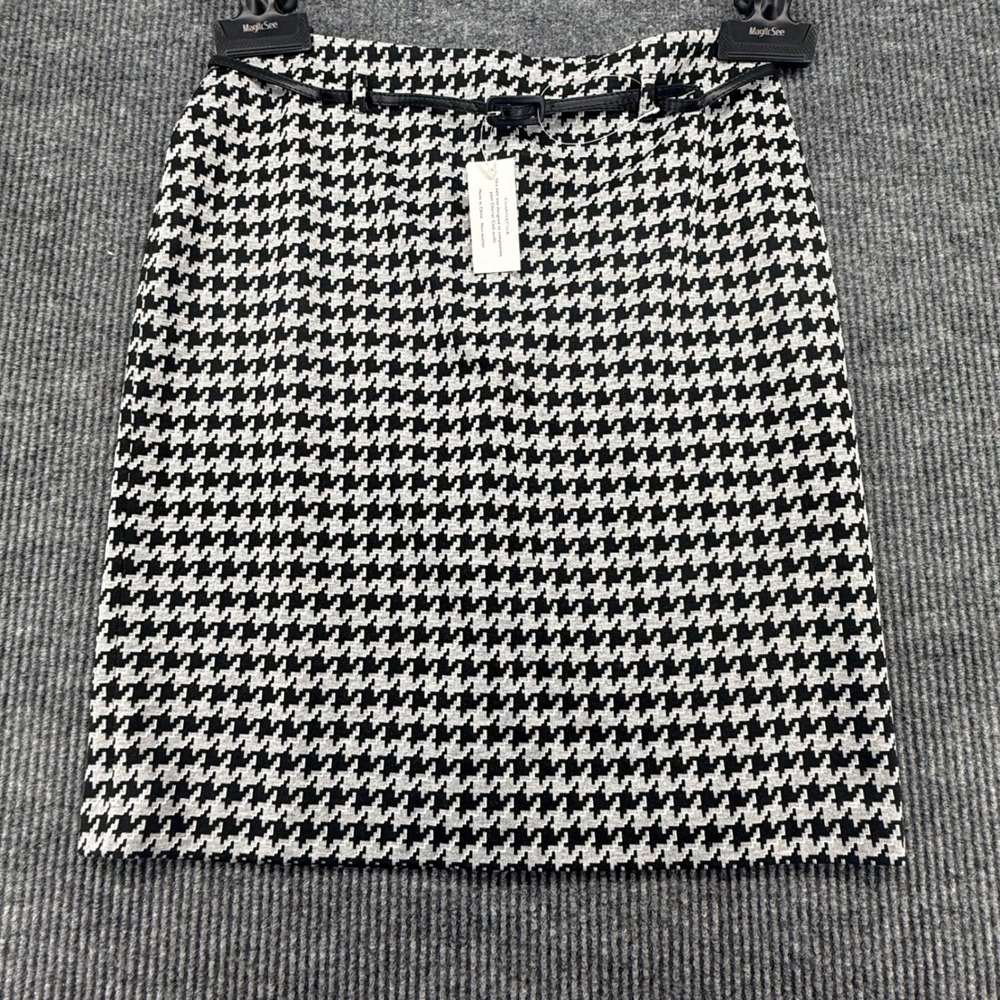 Charter Club Pencil Skirt Women 16 Black White NEW Houndstooth Belted 2161BLK814